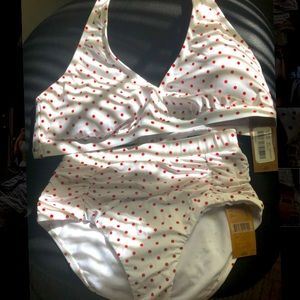 CUTE WHITE WITH RED POKA DOT SWIMSUIT